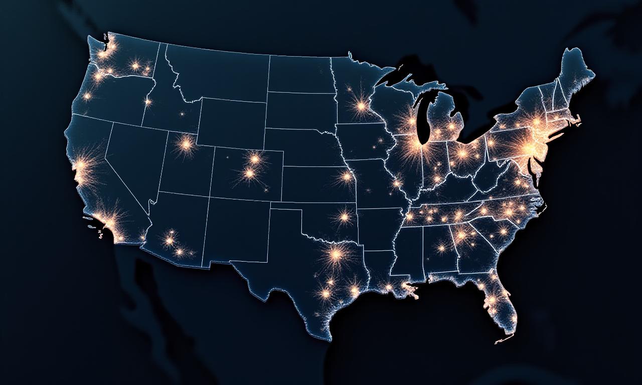 Data map showing Florida as a logistics hub with radiating freight lines across the USA