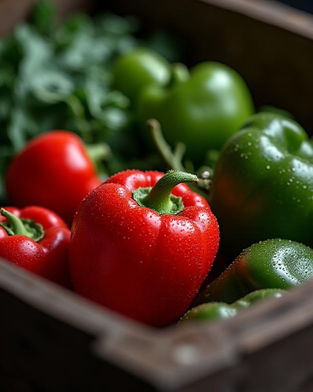 Fresh organic produce in crates