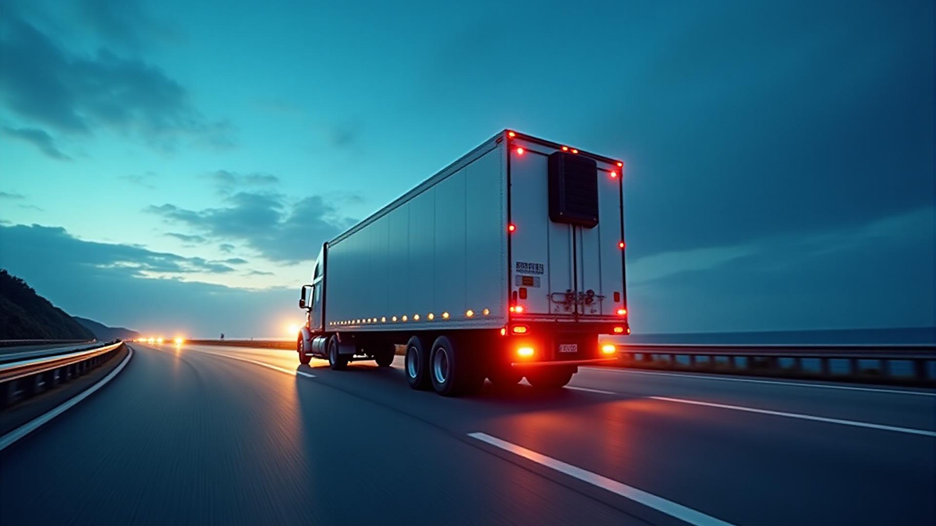 Modern reefer trailer unit at dusk