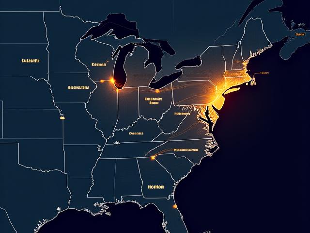 Strategic map of Eastern US logistics corridors highlighting Florida to Texas and Northeast routes.
