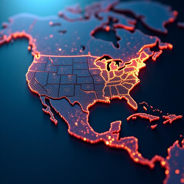 Strategic North American logistics map showing freight lanes between USA, Mexico, and Canada