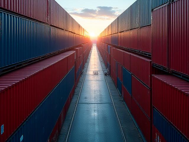 Intermodal containers at a rail terminal