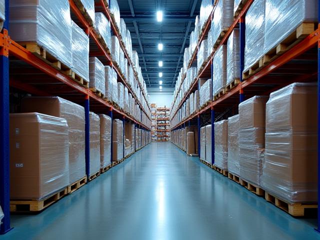 Logistics warehouse with organized cargo for LTL shipping