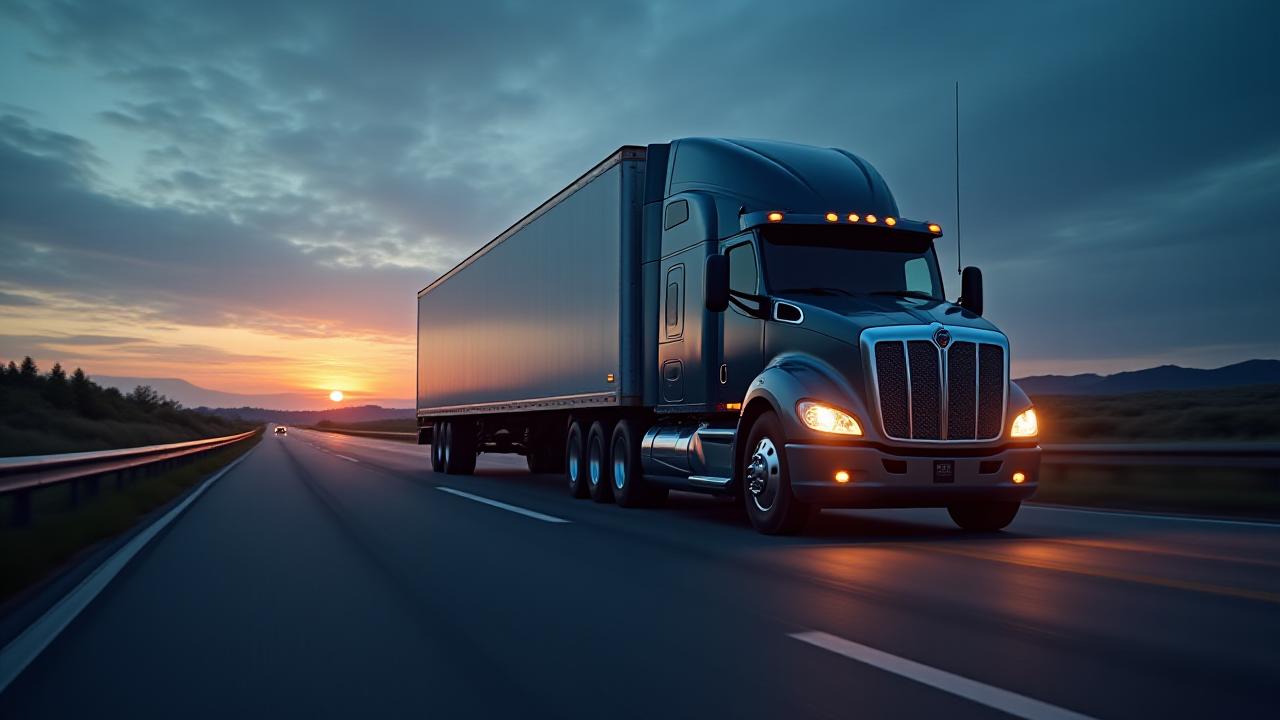 Browns Empire Heavy Duty Truck on Highway at Twilight